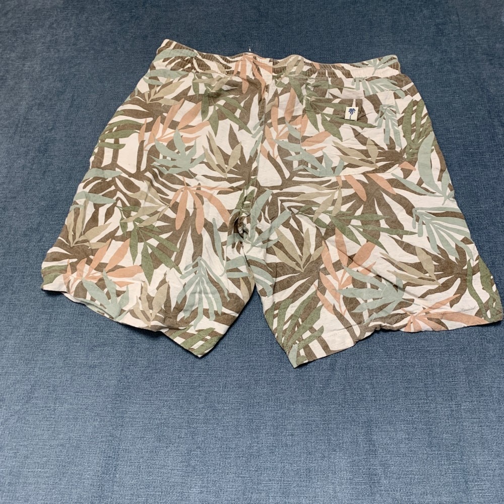 Free Planet Hawaiian Shorts Men Medium Multicolor Tropical Leaf Drawstring Waist